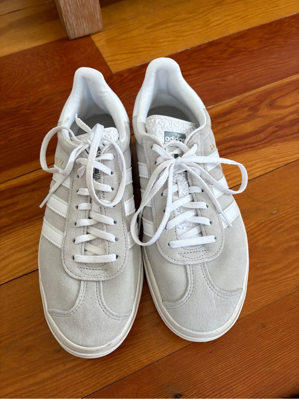adidas Women’s Light Gray and White Suede Sneakers